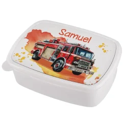 Brotdose mit Feuerwehrauto und Wunschname bedruckt
