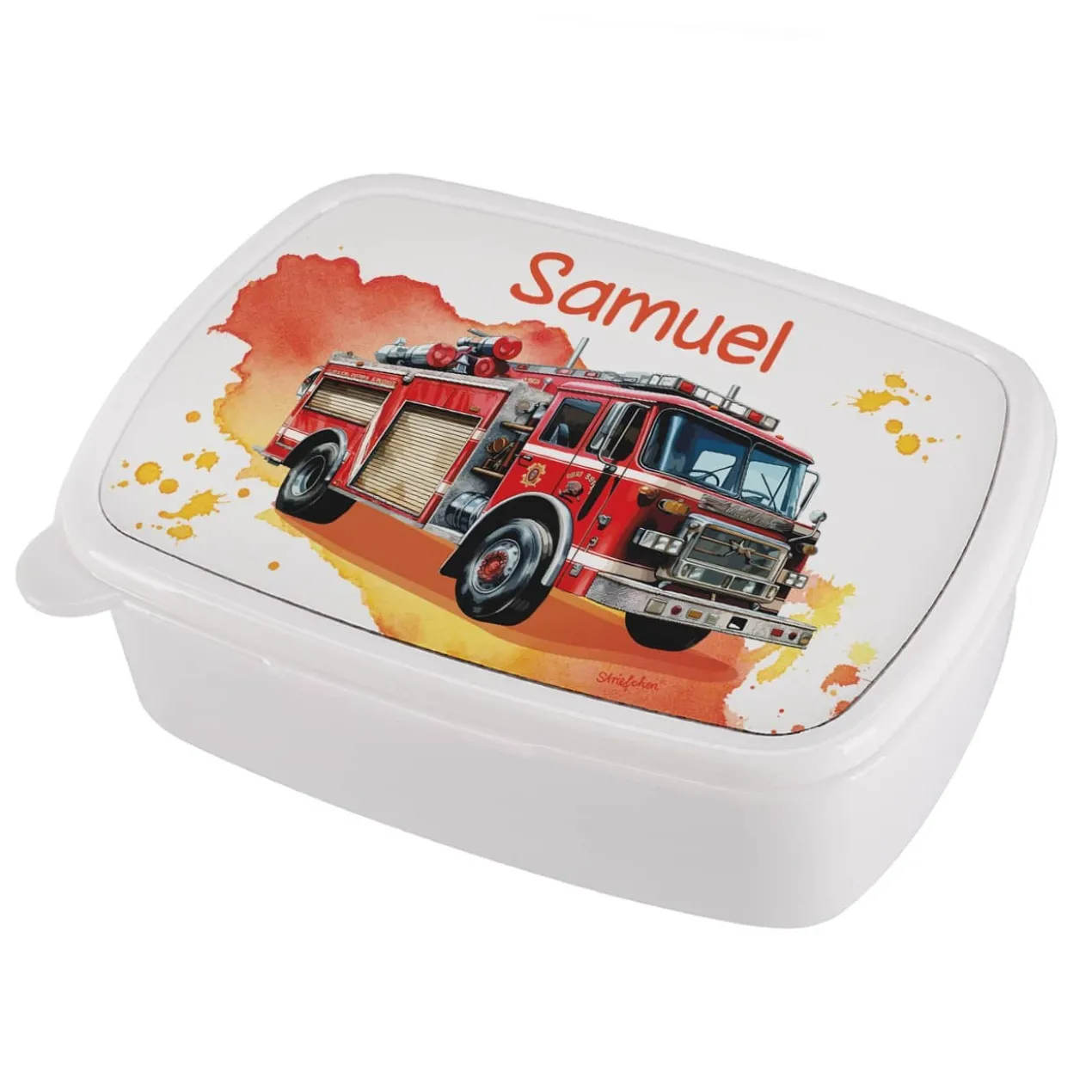 Brotdose mit Feuerwehrauto und Wunschname bedruckt