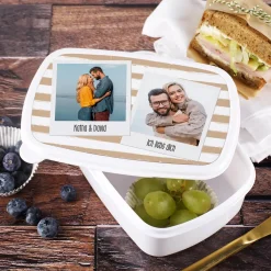 Brotdose mit Polaroid-Fotomotiv und Ihren Wunschtexten bedruckt