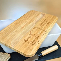 Brotkasten mit Messer & Bambus Schneidebrett personalisiert mit Namen | Toast & Marmelade Motiv