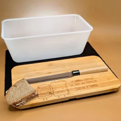 Brotkasten mit Messer & Bambus Schneidebrett personalisiert mit Namen | Toast & Marmelade Motiv