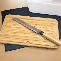 Brotkasten mit Messer & Bambus Schneidebrett personalisiert mit Namen | Toast & Marmelade Motiv