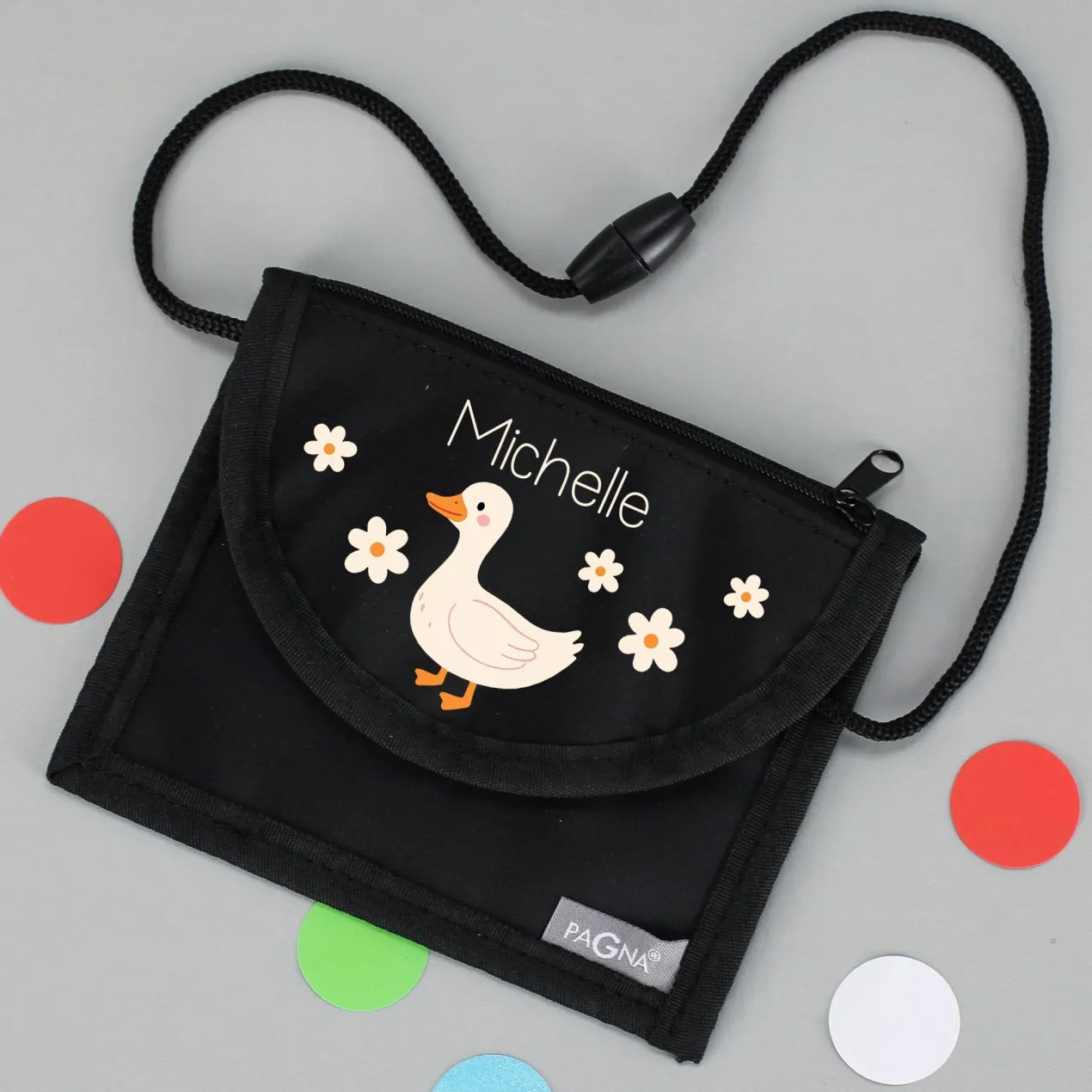 Brustbeutel personalisierbar mit Name & Enten Motiv | Geschenk für Mädchen | Farbauswahl