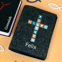 Buchhülle für Gotteslob & Gesangbuch mit Kreuz und Name personalisiert | Geschenk für Jungen und Männer