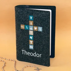 Buchhülle für Gotteslob & Gesangbuch mit Kreuz und Name personalisiert | Geschenk für Jungen und Männer