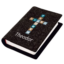 Buchhülle für Gotteslob & Gesangbuch mit Kreuz und Name personalisiert | Geschenk für Jungen und Männer