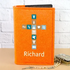 Buchhülle für Gotteslob & Gesangbuch mit Kreuz und Name personalisiert | Geschenk für Jungen und Männer
