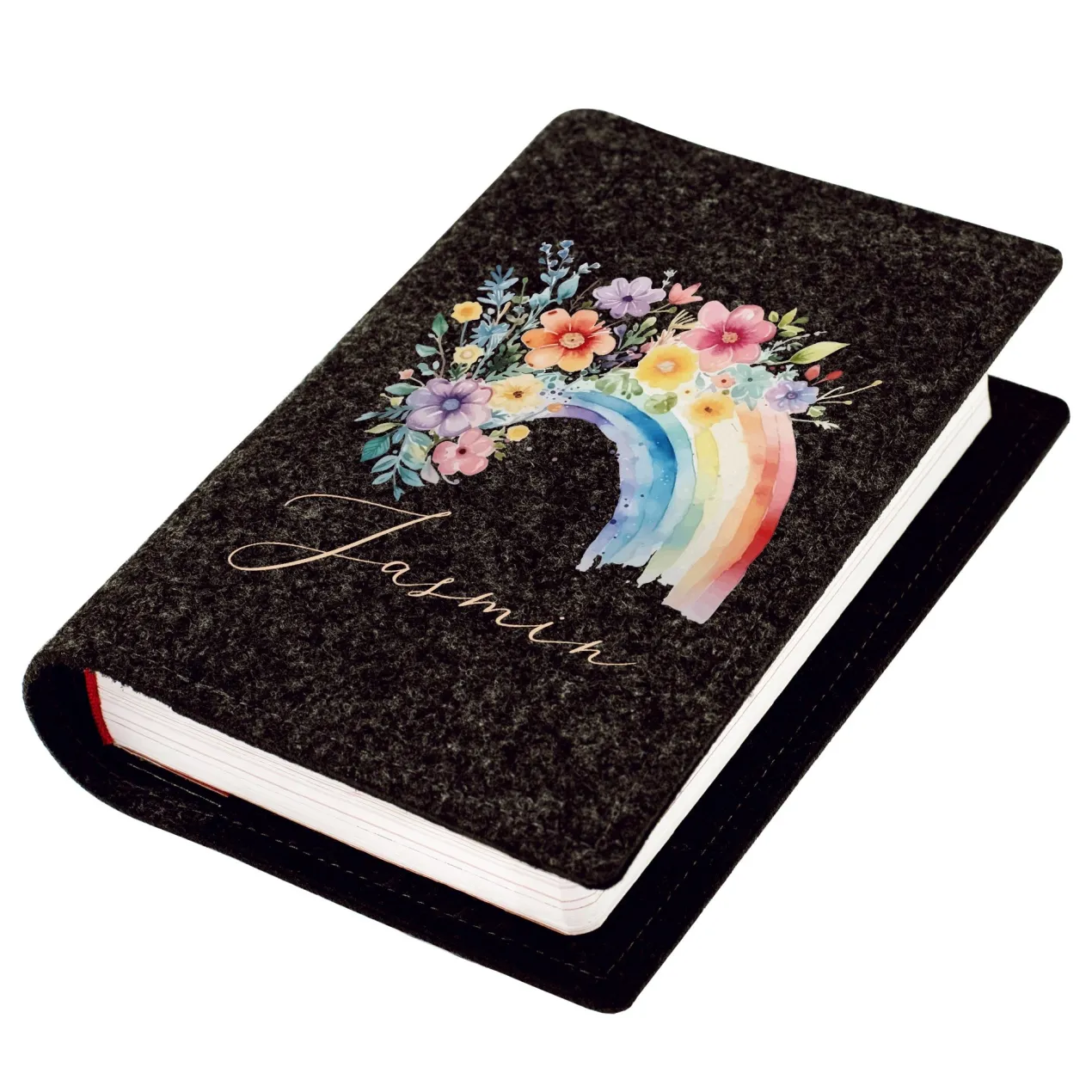 Buchhülle für Gotteslob & Gesangbuch mit Regenbogen Motiv und Name personalisiert | Anthrazit o. Orange