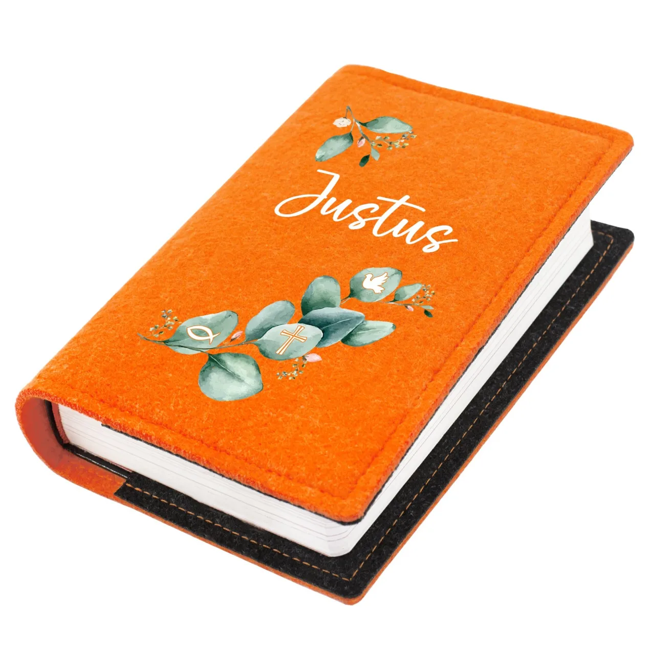 Buchhülle für Gotteslob mit Eukalyptus Motiv und Name | Personalisierte Schutzhülle für Gesangbuch