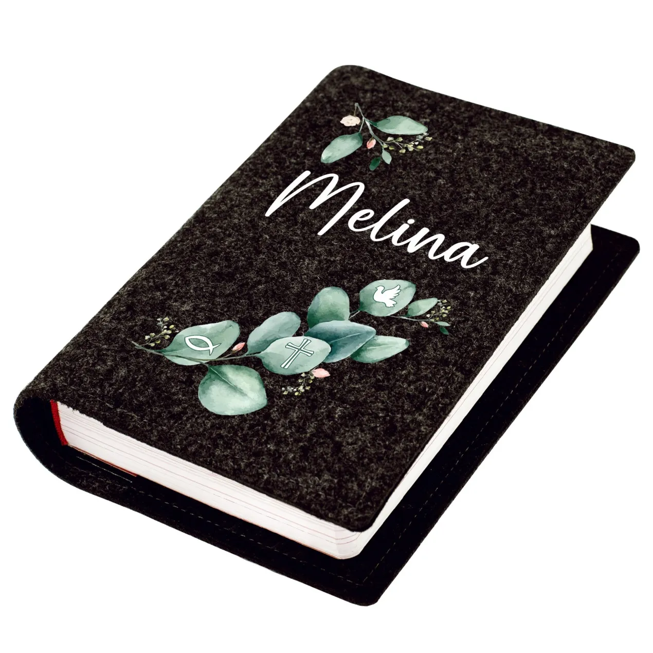 Buchhülle für Gotteslob mit Eukalyptus Motiv und Name | Personalisierte Schutzhülle für Gesangbuch