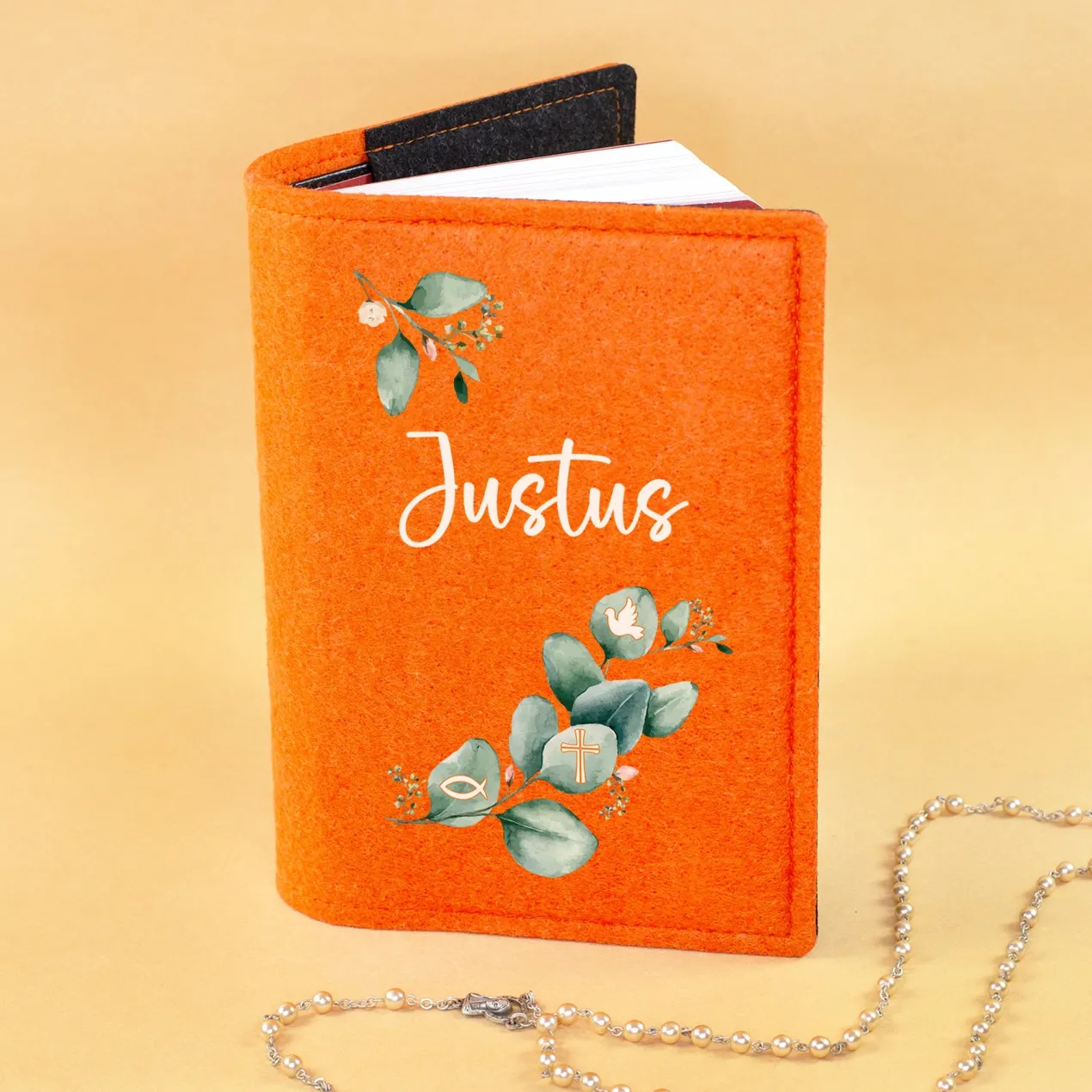 Buchhülle für Gotteslob mit Eukalyptus Motiv und Name | Personalisierte Schutzhülle für Gesangbuch