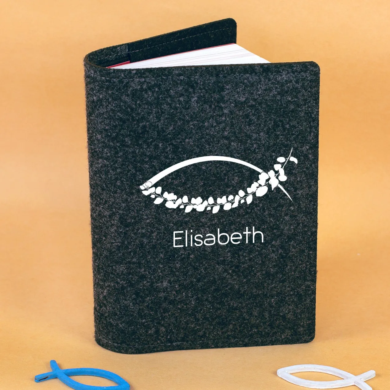 Buchhülle für Gotteslob mit Ichthys Fisch Motiv & Name | Personalisierte Schutzhülle für Gesangbuch