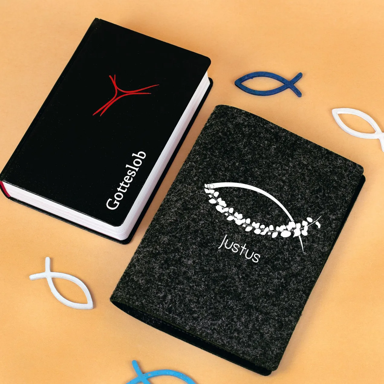 Buchhülle für Gotteslob mit Ichthys Fisch Motiv & Name | Personalisierte Schutzhülle für Gesangbuch