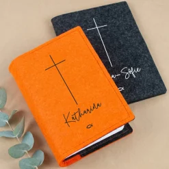 Buchhülle für Gotteslob mit Kreuz & Ichthys Fisch | Personalisierte Schutzhülle für Gesangbuch mit Name