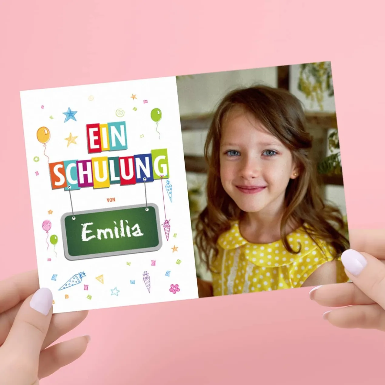 Bunte Einladungskarte zur Einschulung