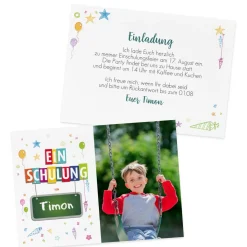 Bunte Einladungskarte zur Einschulung
