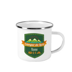 Camper de Luxe - Emailletasse mit Wunschname