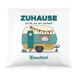 Camping-Kissen mit Wohnwagen oder Wohnmobil und Wunschtext