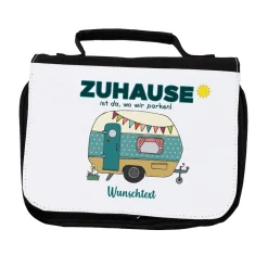 Camping-Waschtasche mit Wohnwagen und Wunschtext
