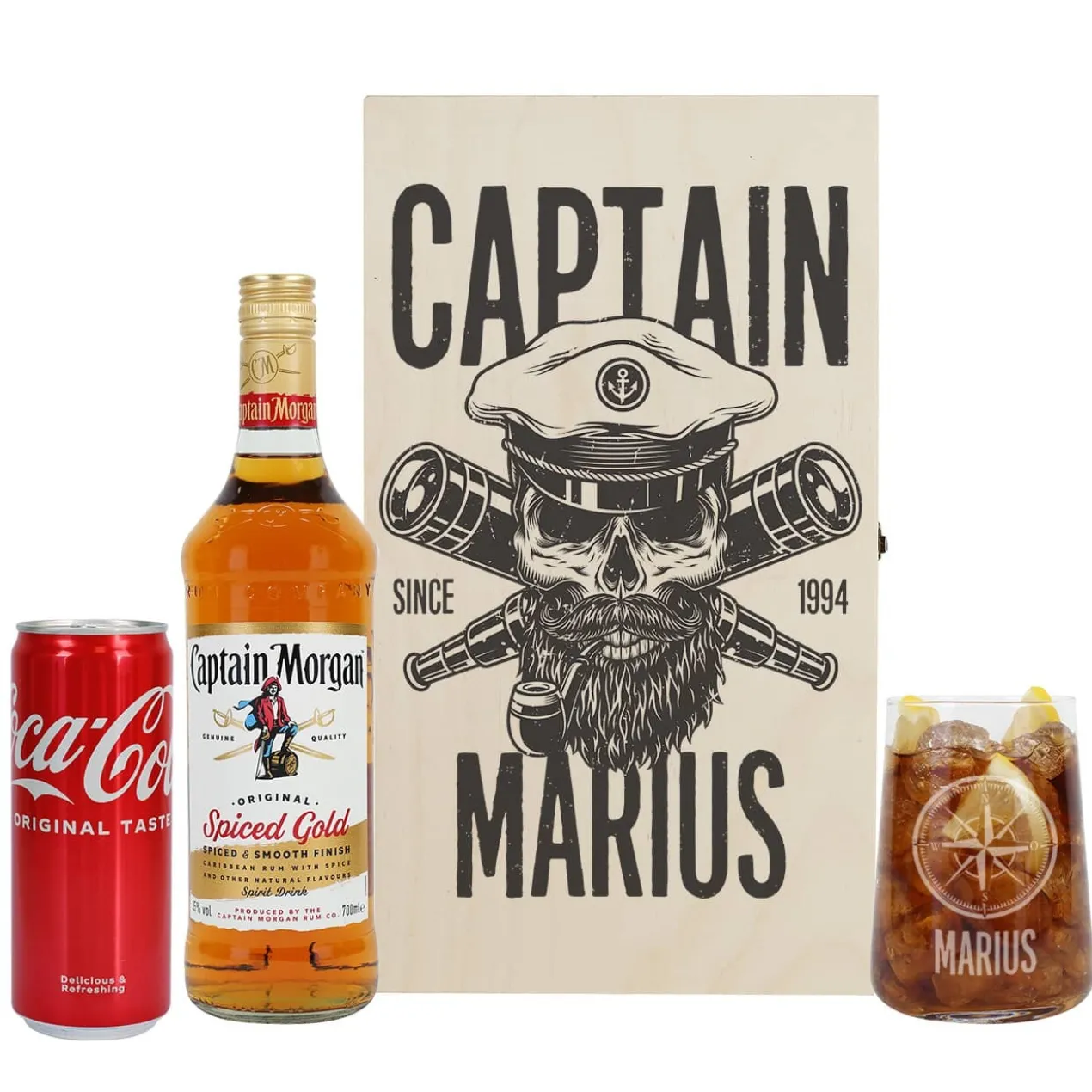 Captain Morgan Geschenkset mit Glas, Cola, Captain und Geschenkbox