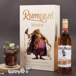 Captain Morgan - Set zum Geburtstag in edler Holzbox mit graviertem Longdrinkglas | RUMpunzel