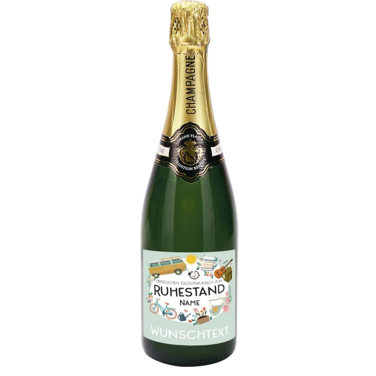 Champagner - Herzlichen Glückwunsch zum Ruhestand - mit Name und Wunschtext