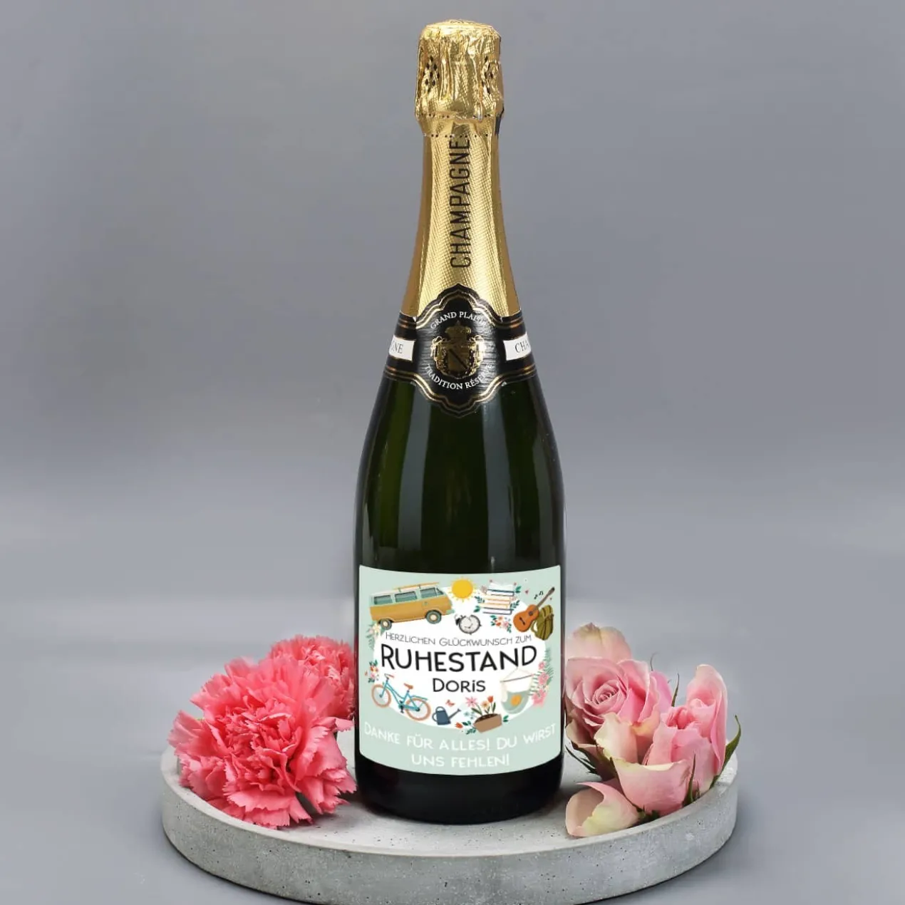 Champagner - Herzlichen Glückwunsch zum Ruhestand - mit Name und Wunschtext