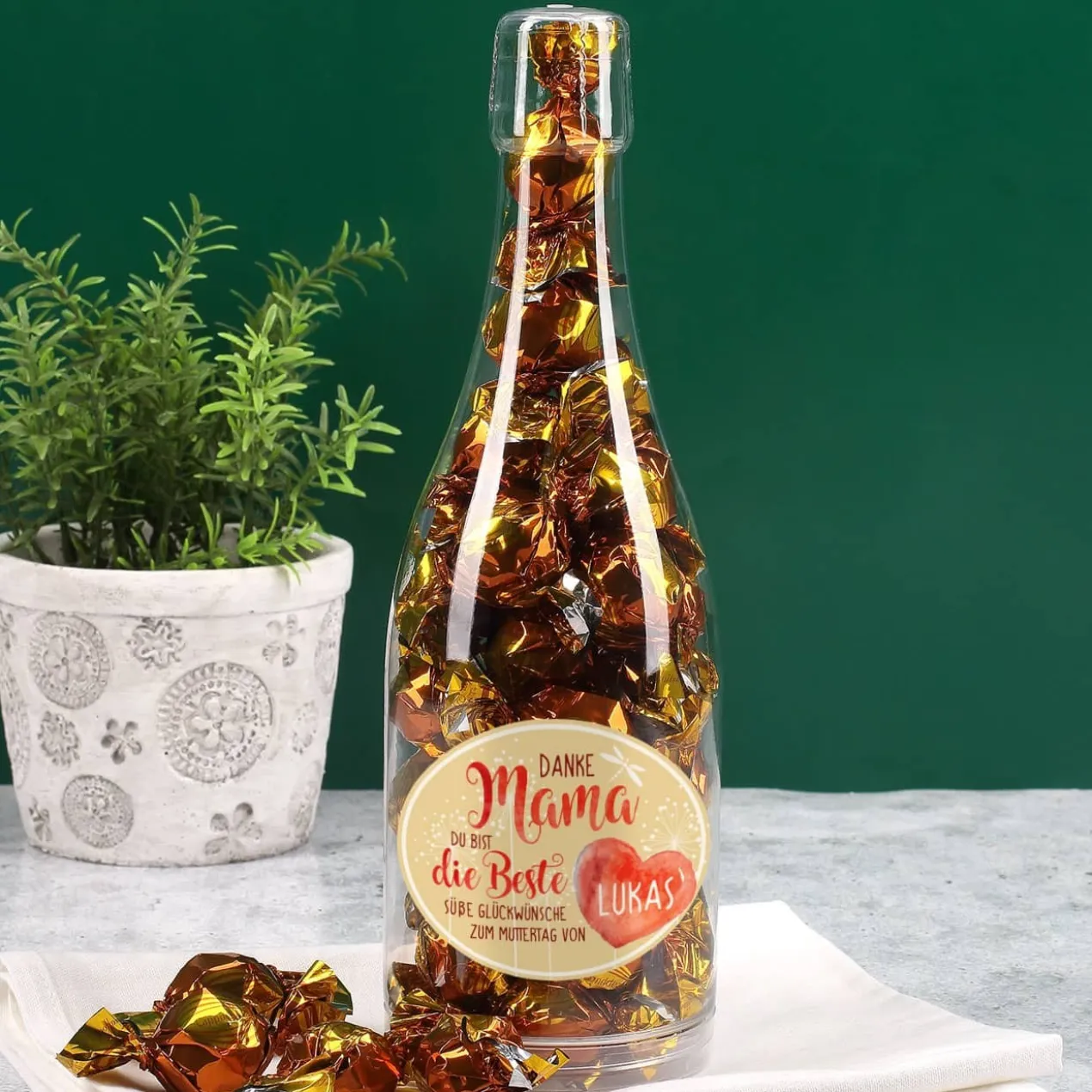 Champagner Pralinenflasche zum Muttertag
