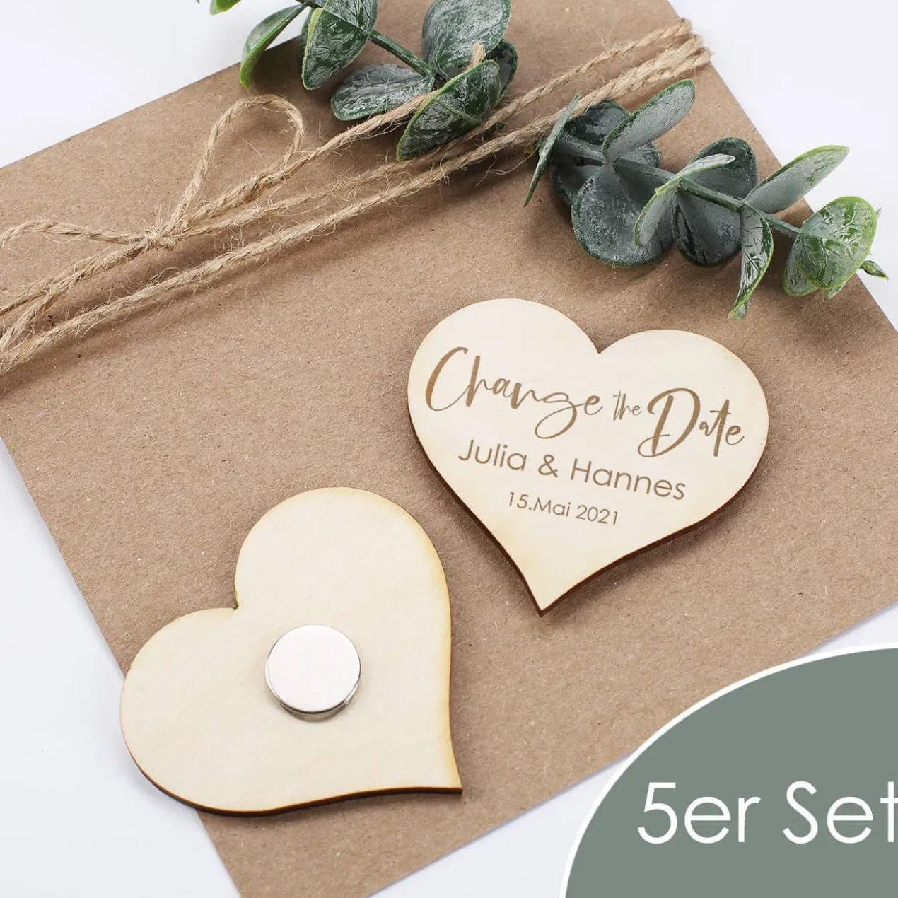 Change the Date Magnete in Herzform im 5er Set mit Namensgravur und Datum