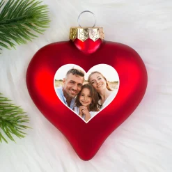 Christbaumkugel als Herz personalisiert mit Foto für Paare und Familie | Matt oder glänzend Rot