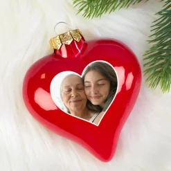Christbaumkugel als Herz personalisiert mit Foto für Paare und Familie | Matt oder glänzend Rot