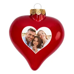 Christbaumkugel als Herz personalisiert mit Foto für Paare und Familie | Matt oder glänzend Rot
