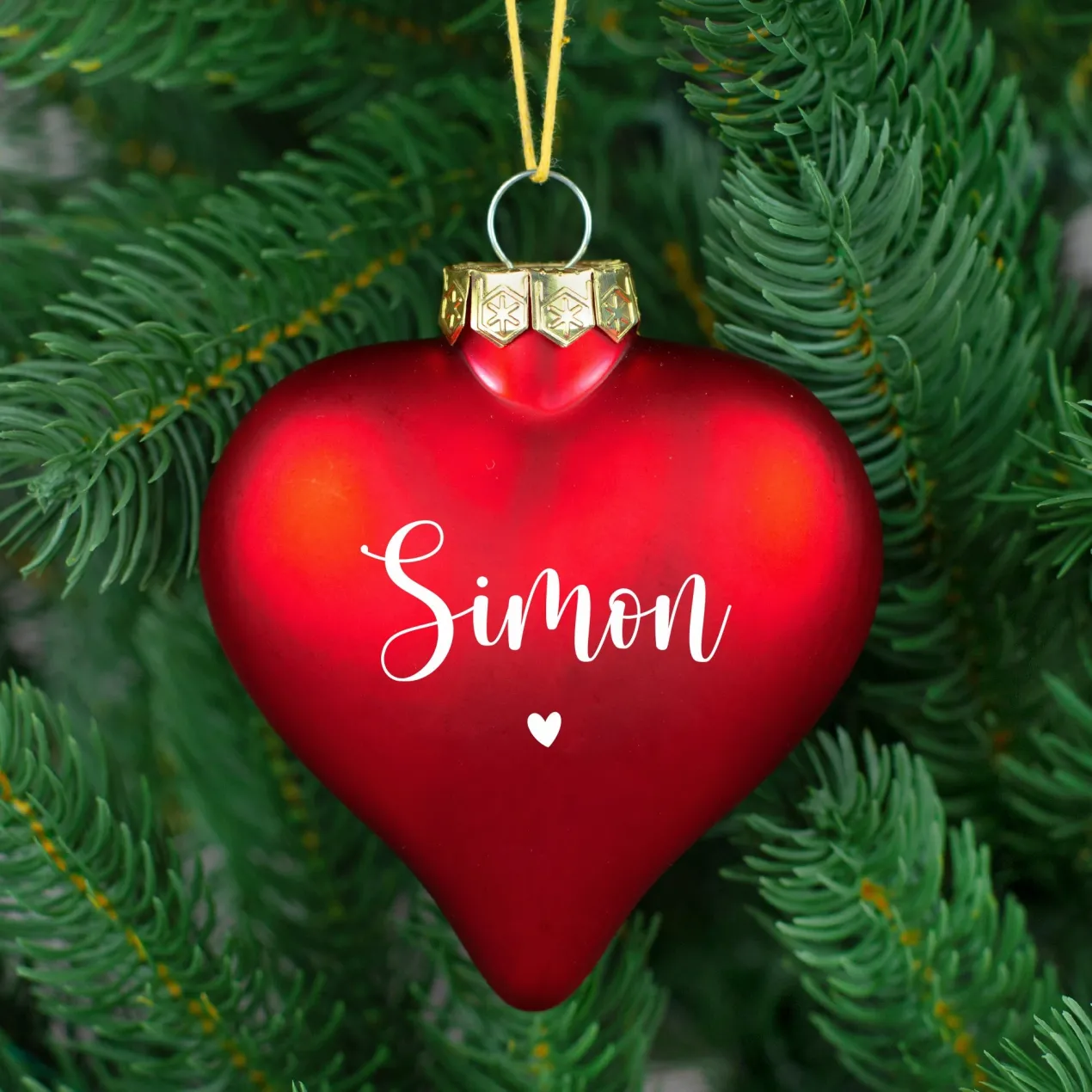 Christbaumkugel in Herzform personalisiert mit Name und Herz Motiv | Matt oder glänzend Rot