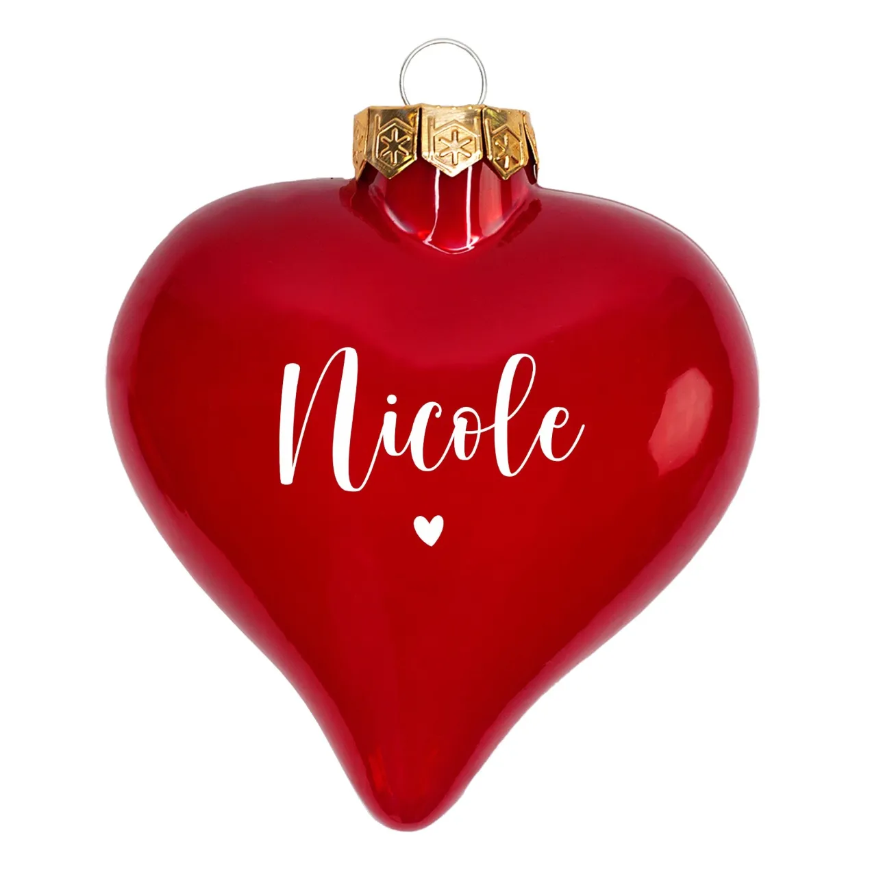 Christbaumkugel in Herzform personalisiert mit Name und Herz Motiv | Matt oder glänzend Rot