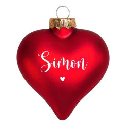 Christbaumkugel in Herzform personalisiert mit Name und Herz Motiv | Matt oder glänzend Rot