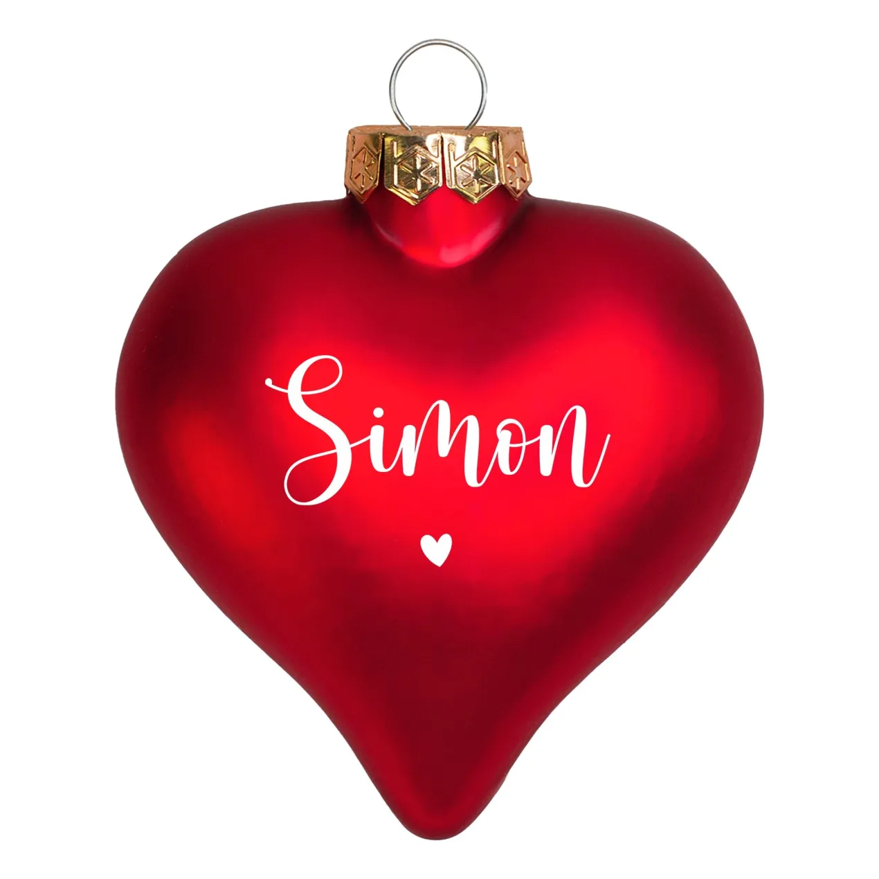 Christbaumkugel in Herzform personalisiert mit Name und Herz Motiv | Matt oder glänzend Rot