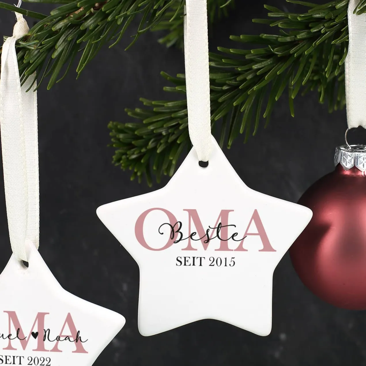 Christbaumschmuck - Oma seit - bedruckter Sternanhänger