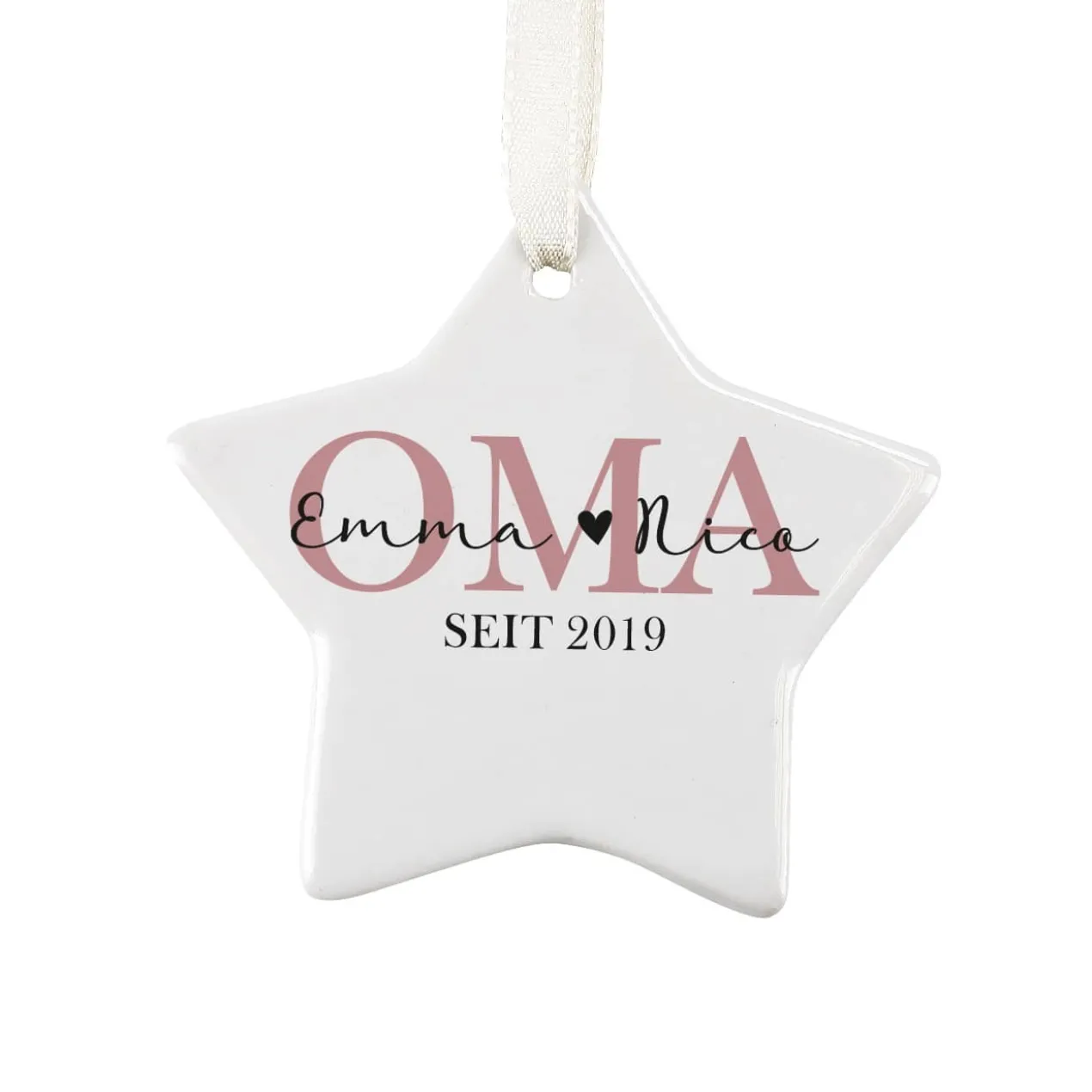 Christbaumschmuck - Oma seit - bedruckter Sternanhänger