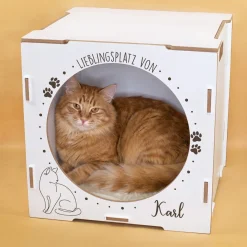 clipfritz Katzenhaus aus Holz personalisiert mit Name | Lieblingsplatz Geschenk für Katzen