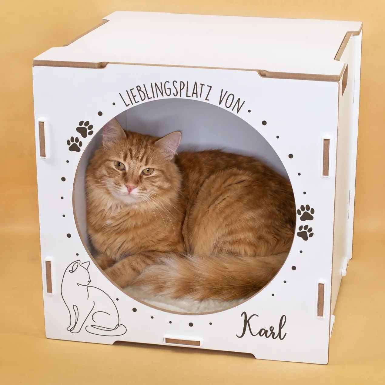 clipfritz Katzenhaus aus Holz personalisiert mit Name | Lieblingsplatz Geschenk für Katzen