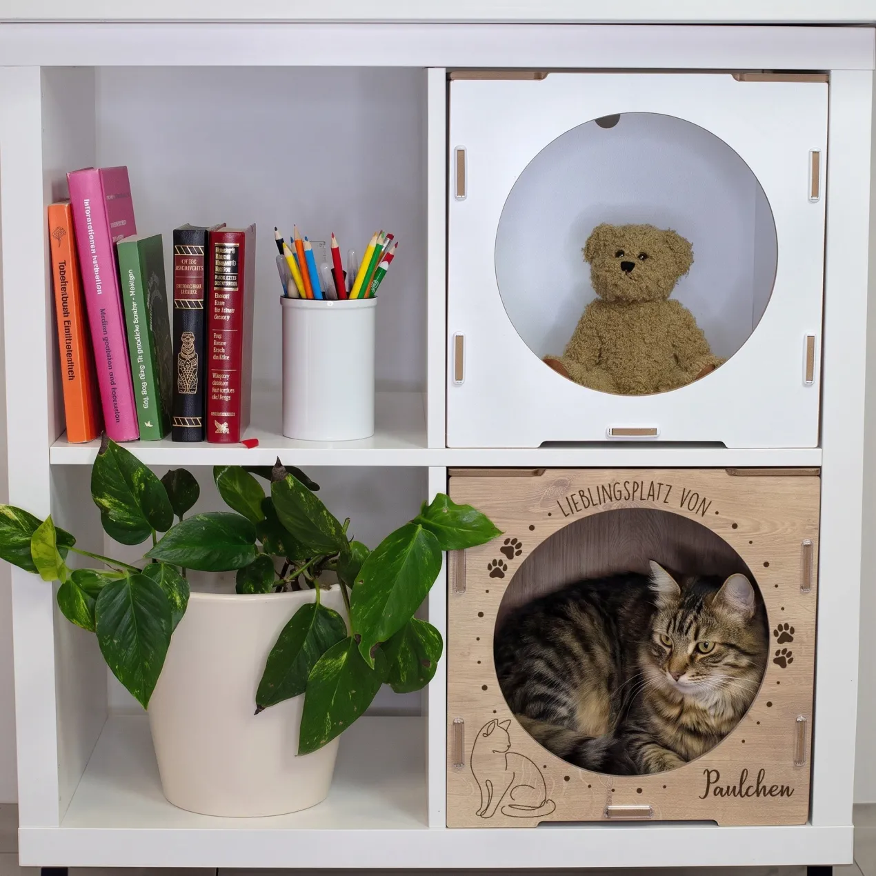 clipfritz Katzenhaus aus Holz personalisiert mit Name | Lieblingsplatz Geschenk für Katzen
