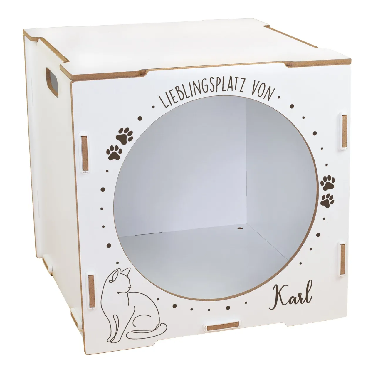 clipfritz Katzenhaus aus Holz personalisiert mit Name | Lieblingsplatz Geschenk für Katzen