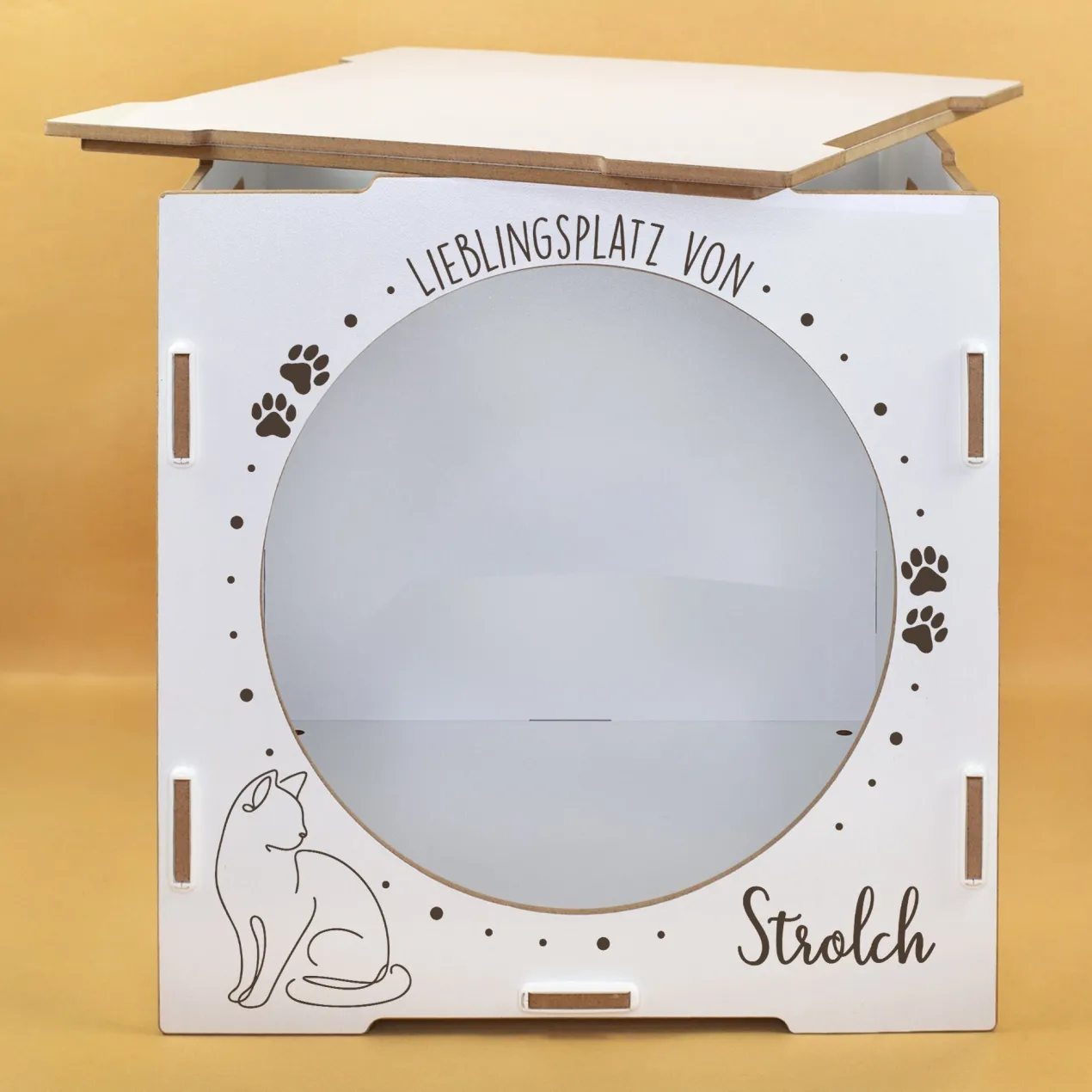 clipfritz Katzenhaus aus Holz personalisiert mit Name | Lieblingsplatz Geschenk für Katzen