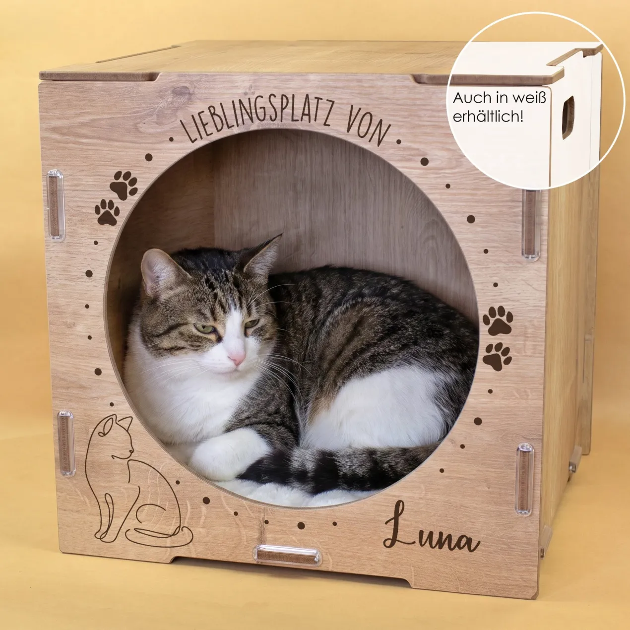 clipfritz Katzenhaus aus Holz personalisiert mit Name | Lieblingsplatz Geschenk für Katzen