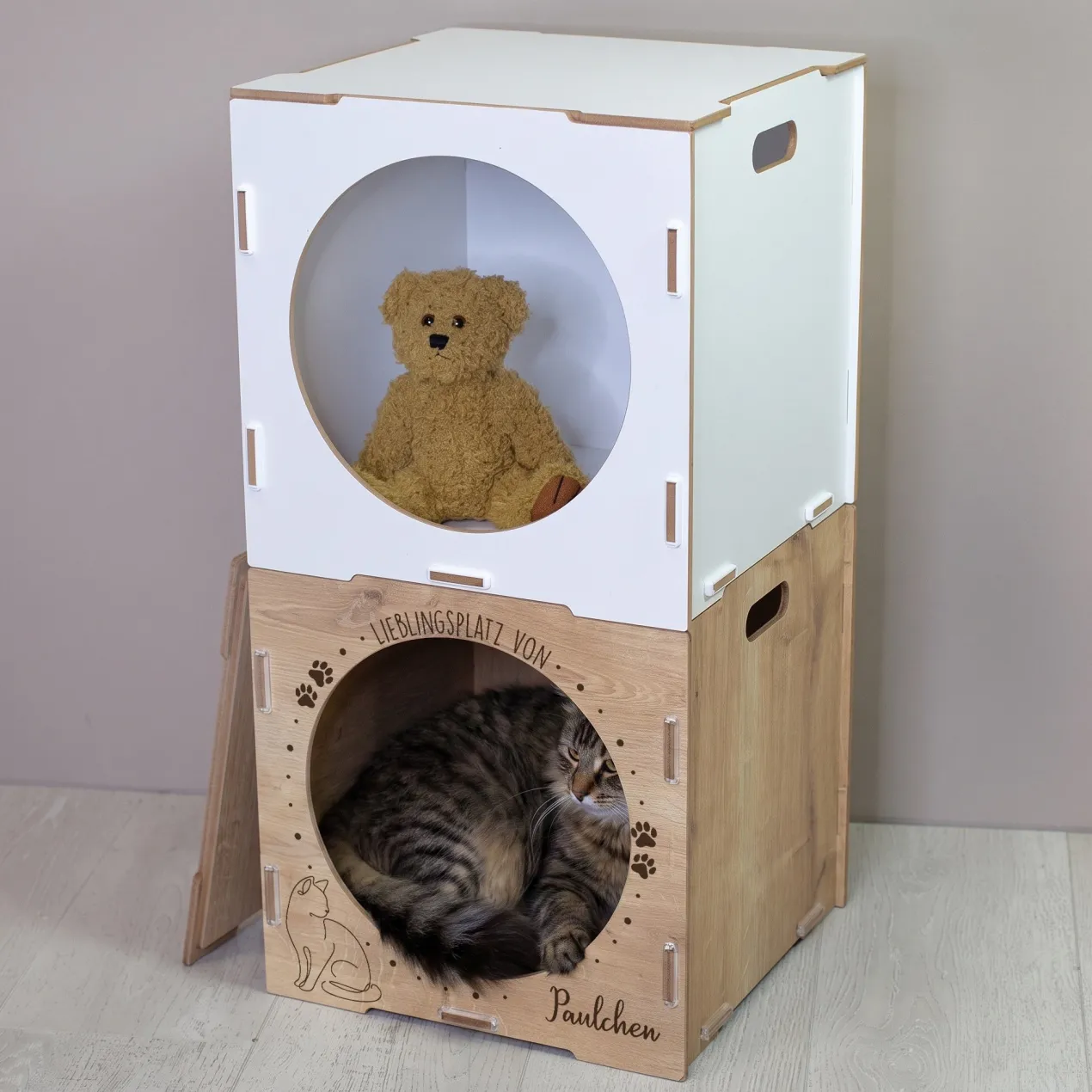 clipfritz Katzenhaus aus Holz personalisiert mit Name | Lieblingsplatz Geschenk für Katzen