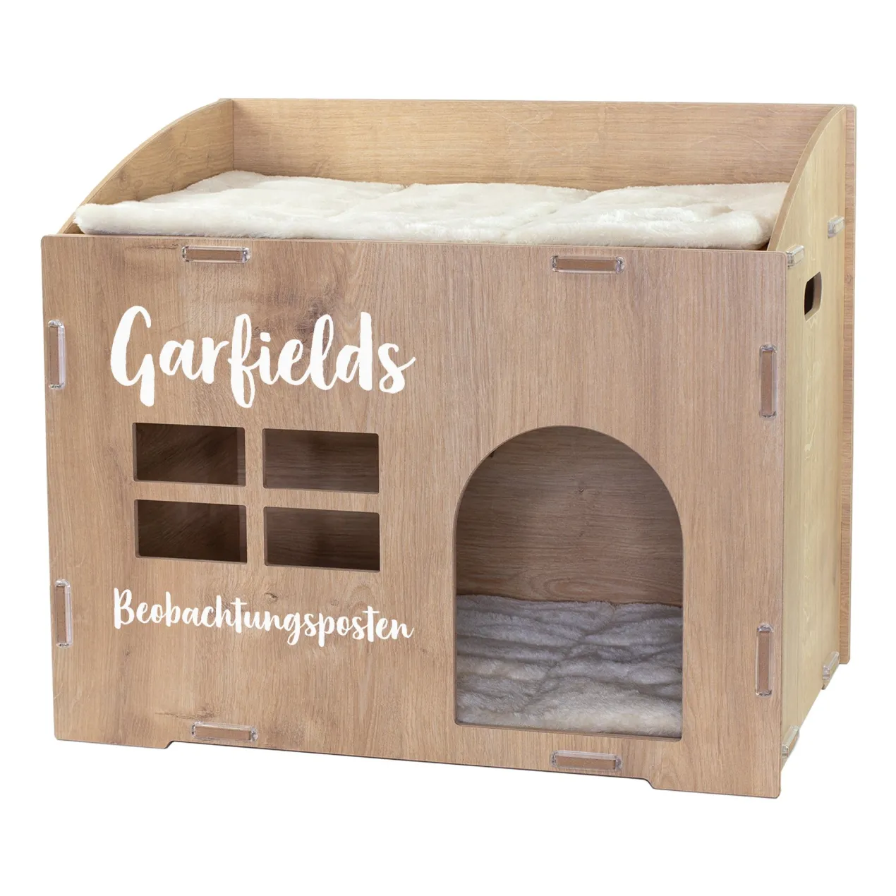 clipfritz Katzenhaus aus Holz personalisiert mit Name & Wunschtext | Geschenk für Katzen