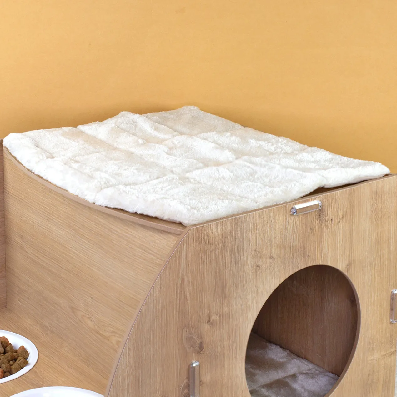 clipfritz Katzenhaus aus Holz personalisiert mit Name | Haus mit Futterstation für Katzen