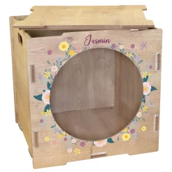 clipfritz Regaleinsatz aus Holz personalisiert mit Name | Aufbewahrung mit Blumen Motiv