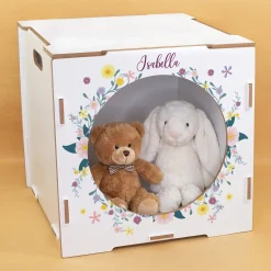 clipfritz Regaleinsatz aus Holz personalisiert mit Name | Aufbewahrung mit Blumen Motiv