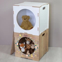 clipfritz Regaleinsatz aus Holz personalisiert mit Name | Aufbewahrung mit Blumen Motiv